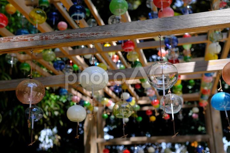 風になびく風鈴 街並,夏,風鈴の写真素材