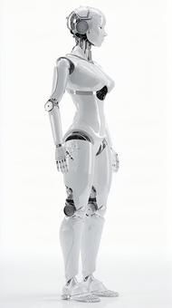 白い空間に佇む次世代ロボット 白い空間に佇む次世代ロボットの写真