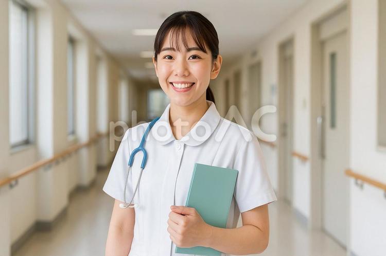 看護助手・笑顔の女性・白衣の看護師・病院 看護師,女性,白衣の写真素材