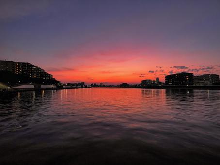 奥戸に流れる中川の夕焼け 奥戸に流れる中川の夕焼けの写真