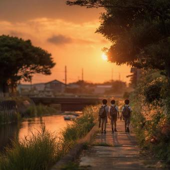 夏の夕暮れの写真