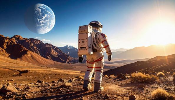 惑星を歩く宇宙飛行士 惑星を歩く宇宙飛行士の写真