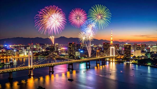 夜の街を彩る花火 夜の街を彩る花火の写真