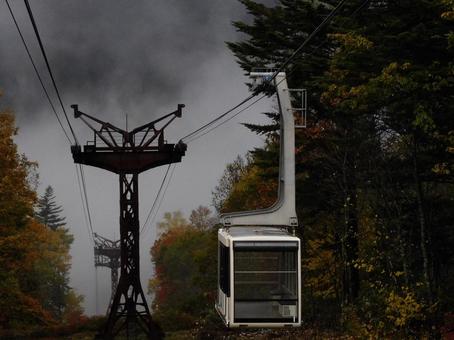 紅葉からロープウェイ ロープウェイ,乗り物,紅葉の写真素材