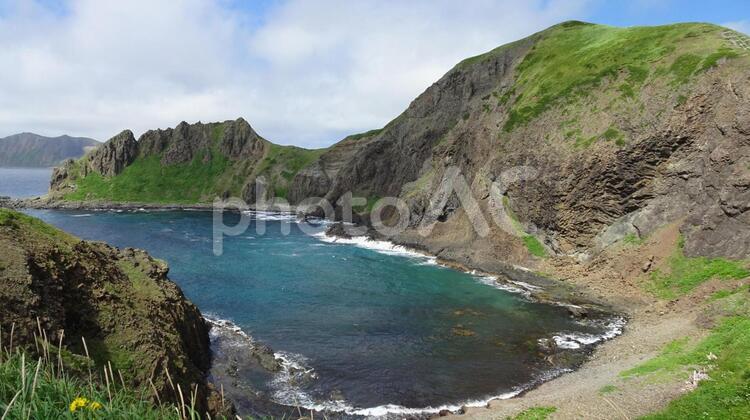 礼文島の風景 入り江,礼文島,湾の写真素材