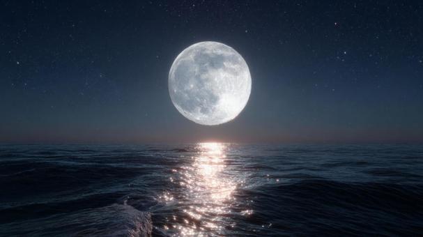 静寂な海に光の道を描く、美しい月の夜 静寂な海に光の道を描く、美しい月の夜の写真