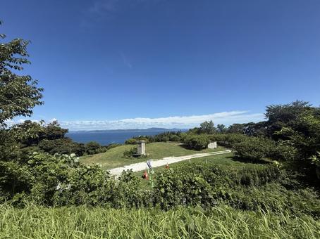 空　海　風景 空,山,草の写真素材