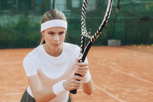 スポーツに集中する女性 女性,外国人,テニスの写真素材