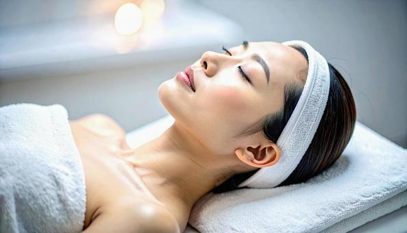 フェイシャルエステを受ける女性の横顔の写真