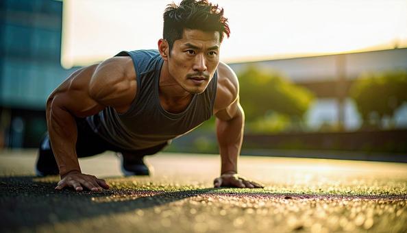 体幹を鍛える日本人男性 体幹を鍛える日本人男性の写真