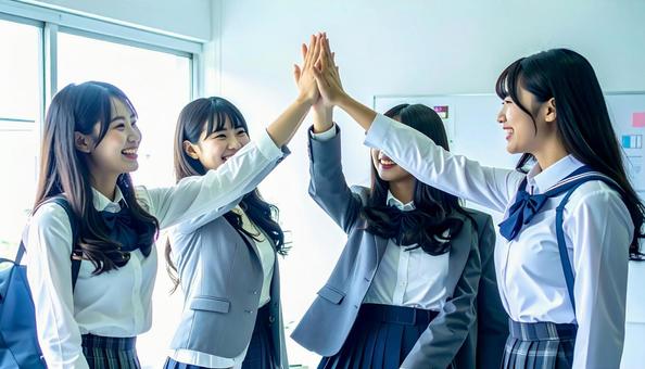 喜びを分かち合う学生 喜びを分かち合う学生の写真
