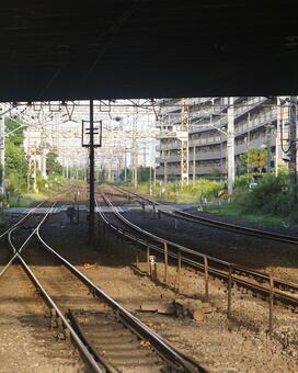 神奈川県の線路3　電車鉄道素材　背景 線路,鉄道,駅の写真素材