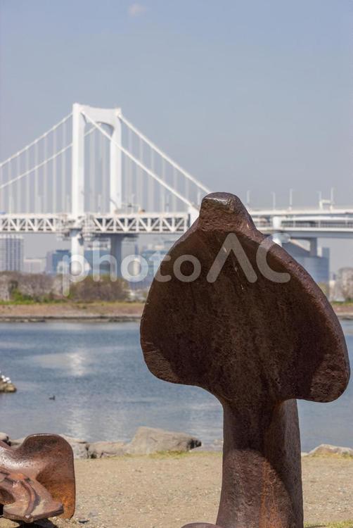 砂浜に置かれた錨 錨,砂浜,ブリッジの写真素材