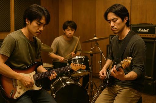 バンド練習をする日本人ミュージシャン バンド練習をする日本人ミュージシャンの写真