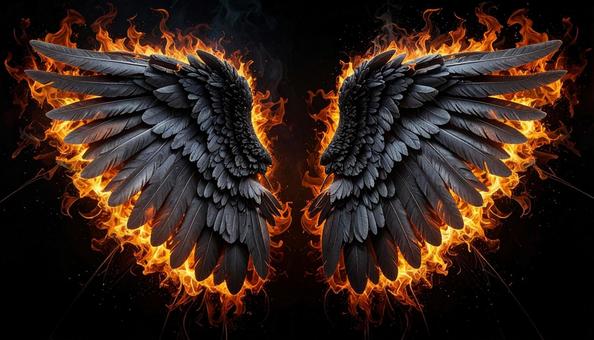 炎に包まれた黒い翼の写真