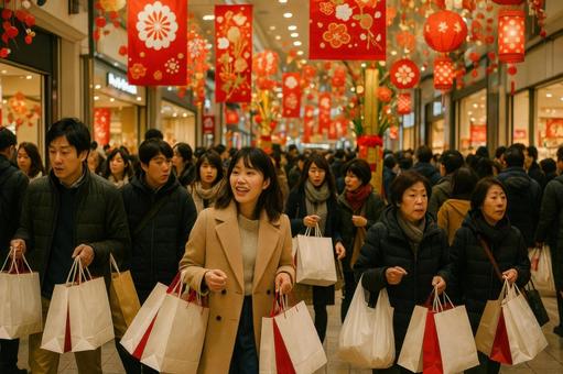 賑やかな初売り会場 賑やかな初売り会場の写真