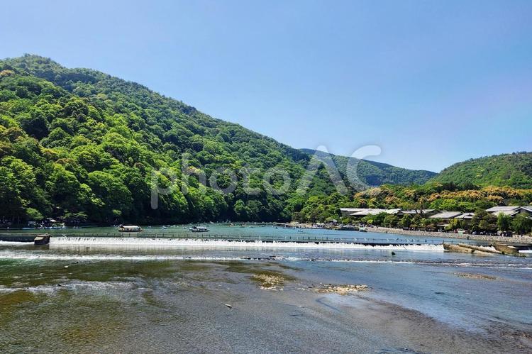 渡月橋からの風景 京都,嵐山,川の写真素材