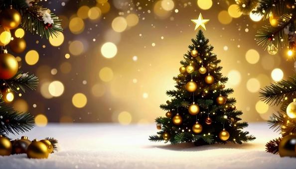クリスマスツリーとシャンパンゴールド背景 クリスマスツリーとシャンパンゴールド背景の写真
