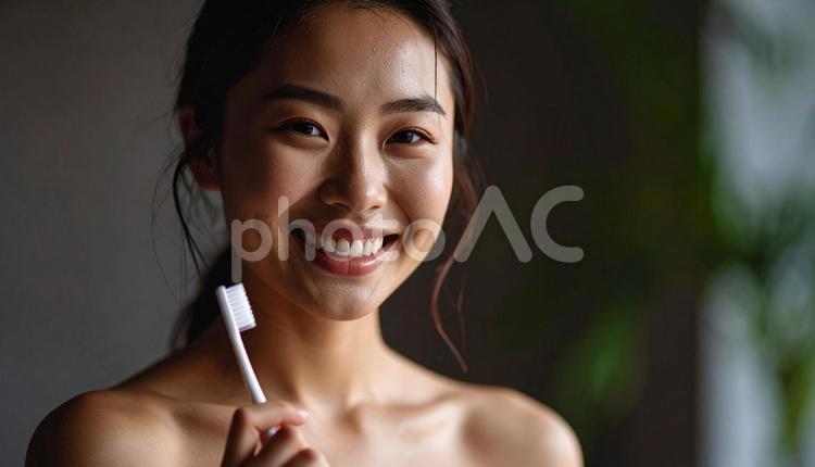 歯磨きする女性 虫歯予防,歯磨き,ポートレートの写真素材