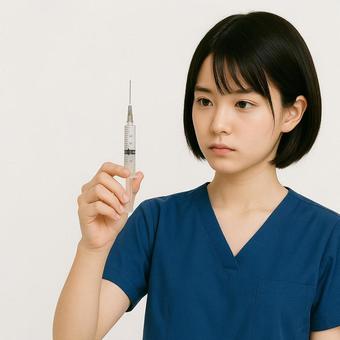 注射器を持つ女性 注射器を持つ女性の写真