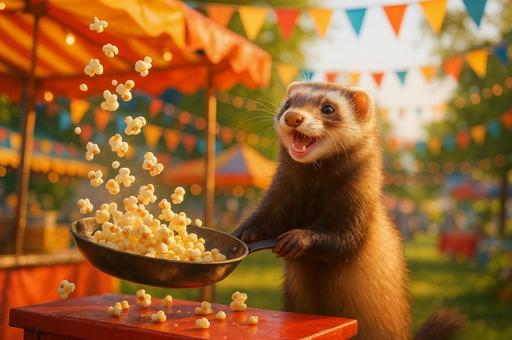 ポップコーンを作っているフェレットの写真