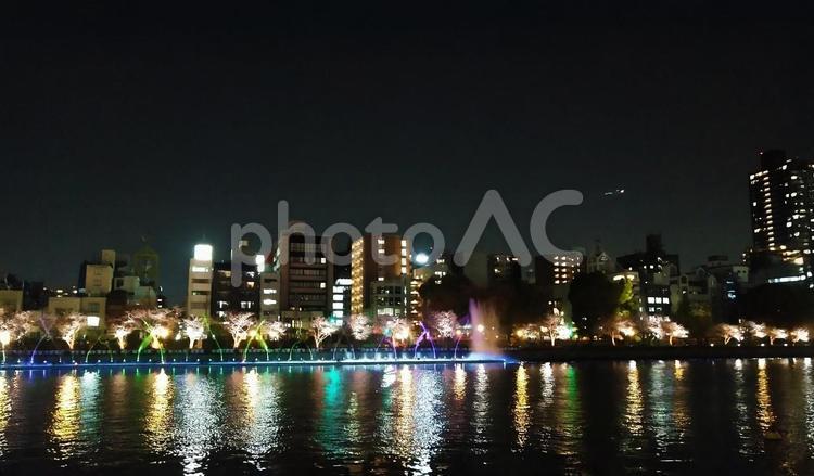 大阪の川の駅はちけんや周辺の夜景 06 大阪,川の駅はちけんや,天満橋の写真素材