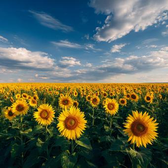 夏の喜びを伝えるひまわりの群れ 夏の喜びを伝えるひまわりの群れの写真