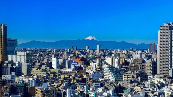 大都会と富士1 富士山,上空,富士山推しの写真素材