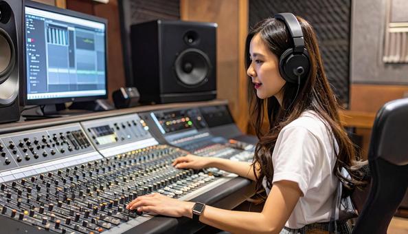 レコーディングスタジオで働くエンジニアの写真