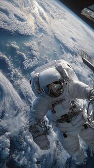未来を象徴する、船外活動を行う宇宙飛行士 未来を象徴する、船外活動を行う宇宙飛行士の写真