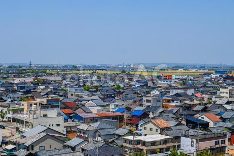 丸岡城天守からの町並み 住宅,展望,丸岡城の写真素材