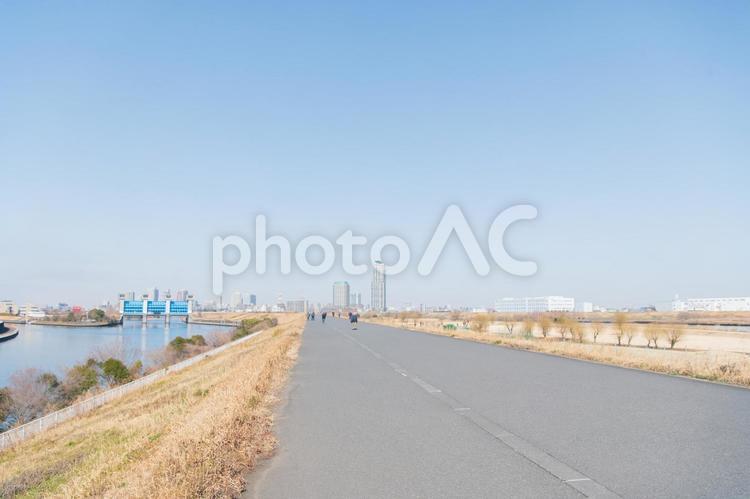 河川敷　素材　イメージ 荒川,荒川河川敷,河川敷の写真素材