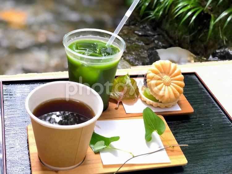 カフェ 抹茶,一休み,川床の写真素材