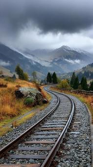 霧が立ち込める鉄道風景 霧が立ち込める鉄道風景の写真