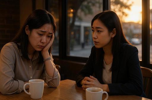 夕暮れカフェの会話 夕暮れカフェの会話の写真