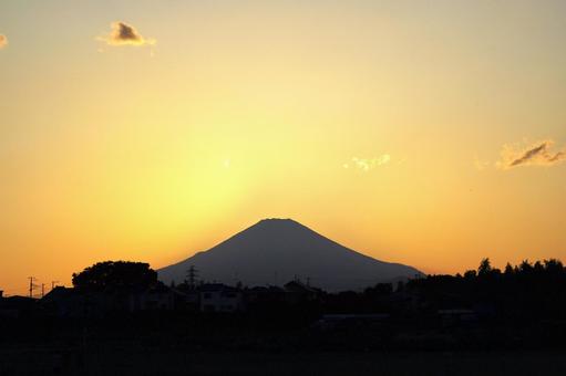 Mount Fuji silhouette at sunset, JPG Mount Fuji silhouette at sunset, JPG