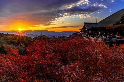 京都　清水寺　紅葉　夕焼け 清水寺,京都,夕日の写真素材
