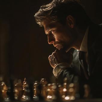 闇の中で輝く知性：集中する男性の横顔の写真