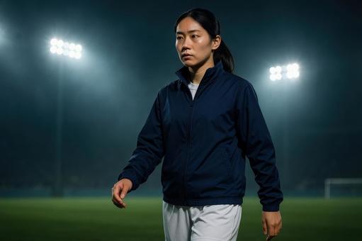 試合前に集中する女子選手 試合前に集中する女子選手の写真