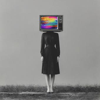 感情の見えない顔としてのテレビ画面 感情の見えない顔としてのテレビ画面の写真