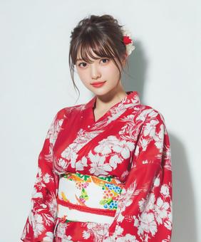 鮮やかな浴衣を着た日本人女性 鮮やかな浴衣を着た日本人女性の写真