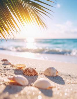 夕焼けのトロピカルビーチの写真