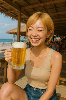 海の家で飲むビールは最高やで 海の家で飲むビールは最高やでの写真