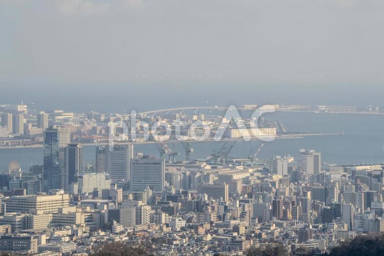 鵯越方面から望む神戸港 神戸港,神戸スカイブリッジ,神戸空港の写真素材