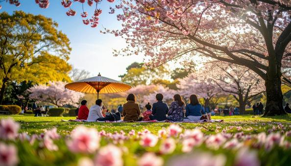 桜の下でピクニック 桜の下でピクニックの写真