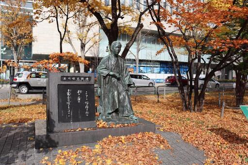 石川啄木の像 北海道,札幌市,大通公園の写真素材