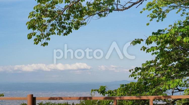 青空と新緑が広がる見晴らしの風景 青空,新緑,風景の写真素材