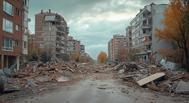 地震で崩壊した都市 地震で崩壊した都市の写真