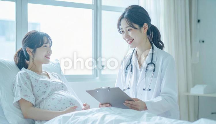 妊婦の患者と問診する医師 医療,患者,病院の写真素材