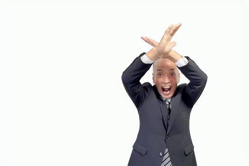 ダメのジェスチャーをするスーツの中年男性 サラリーマン,ダメ,写真の写真素材